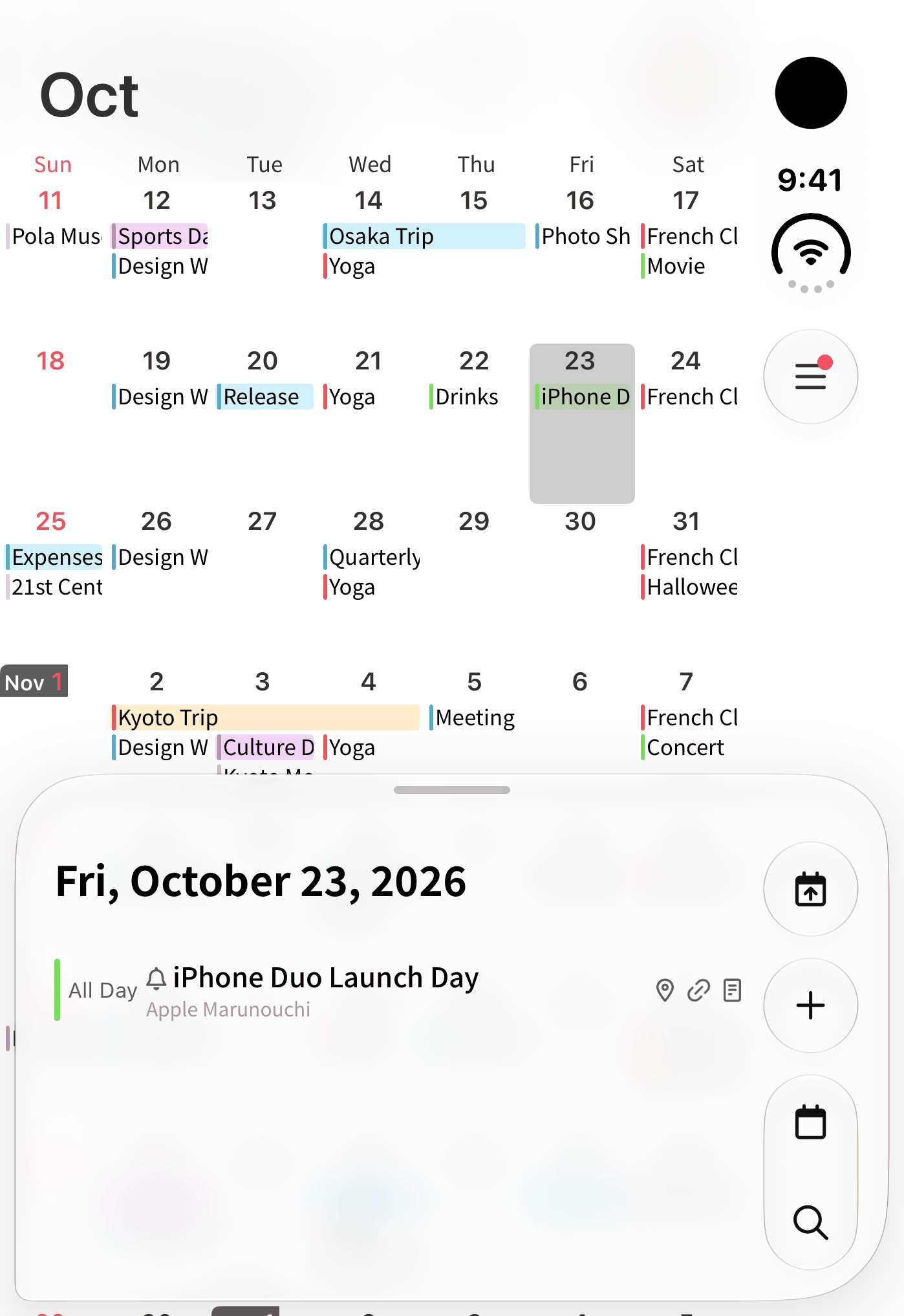 Calendar on the outer display