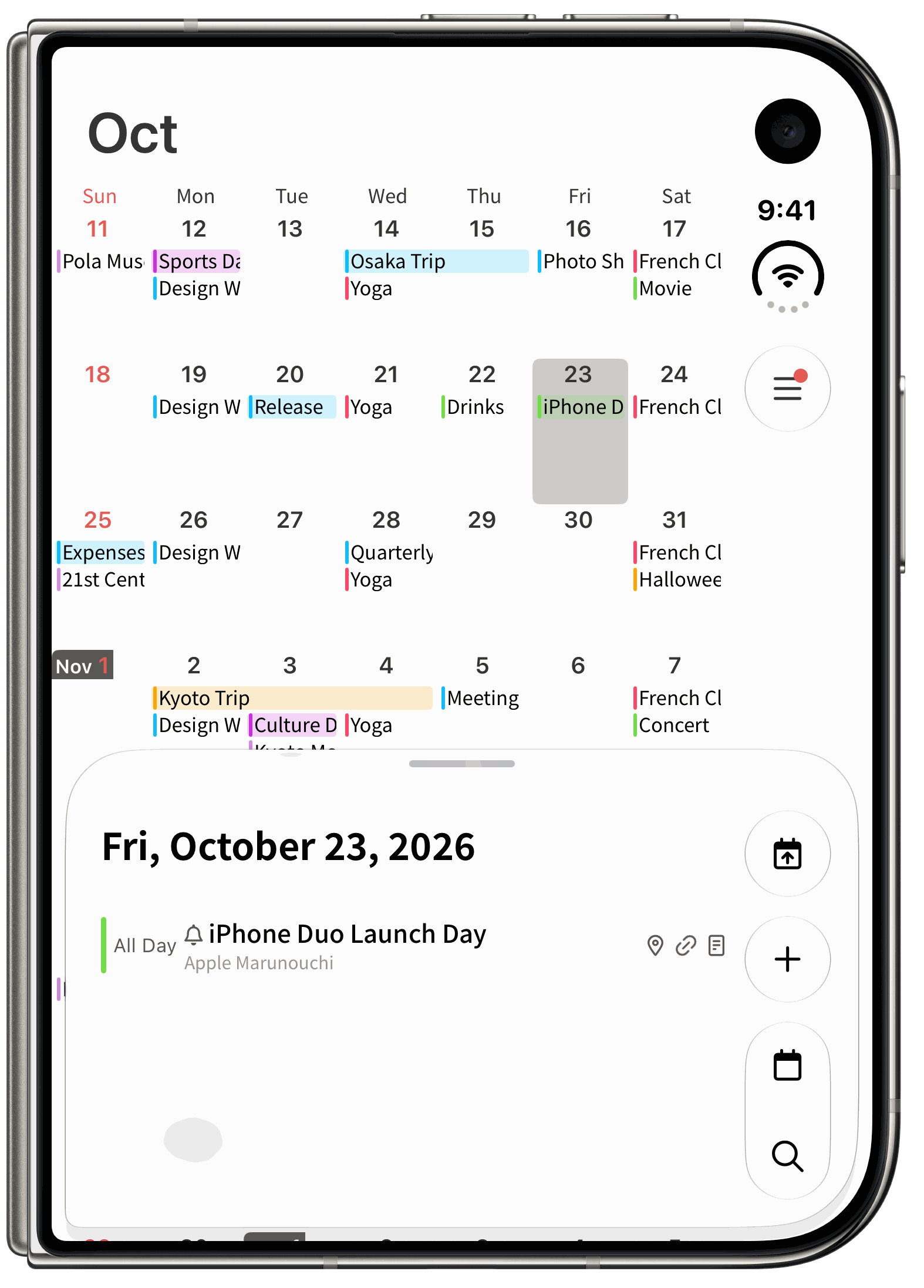 Calendar on the outer display (with device frame)