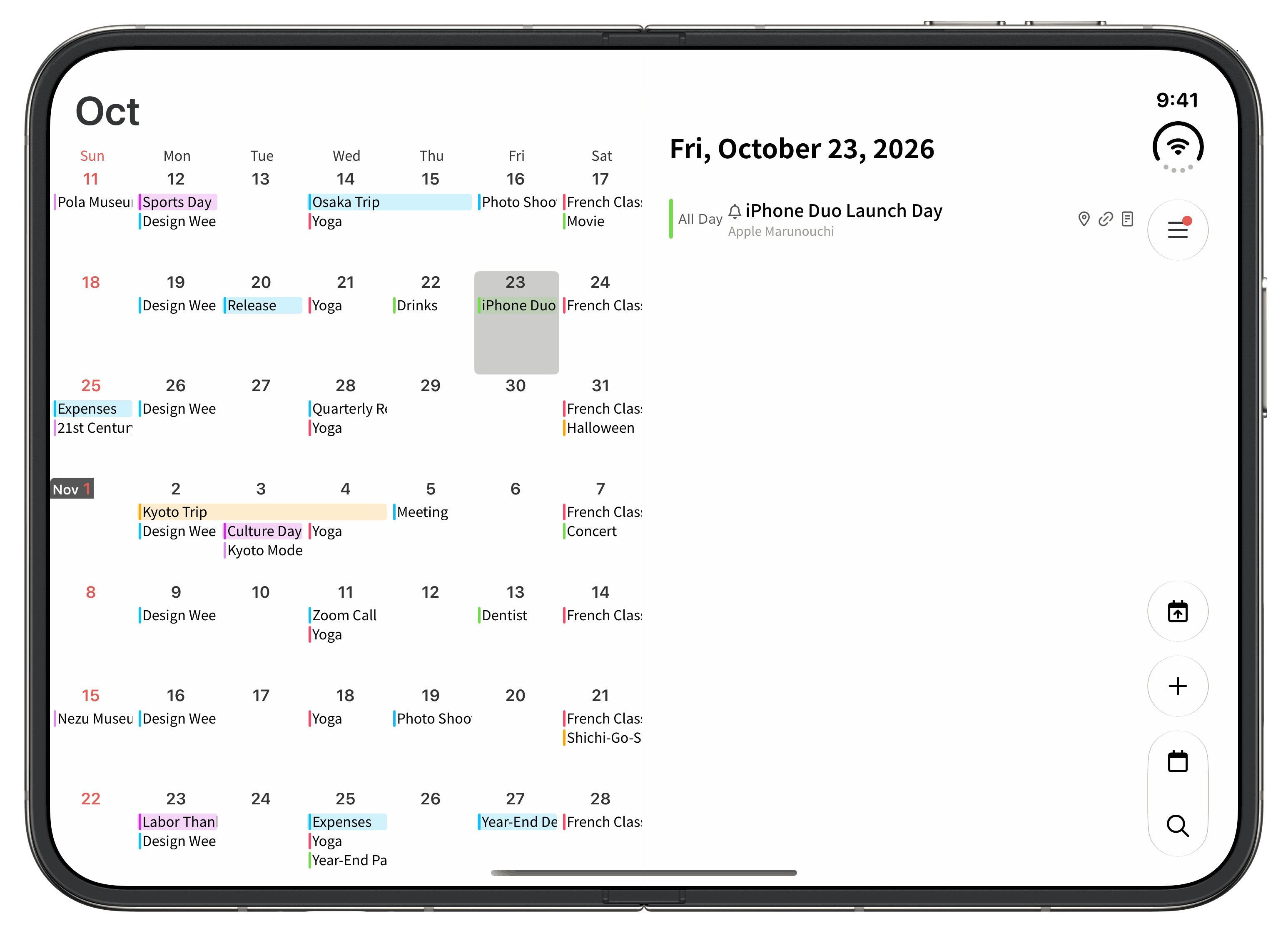 Calendar on the half-folded display (with device frame)